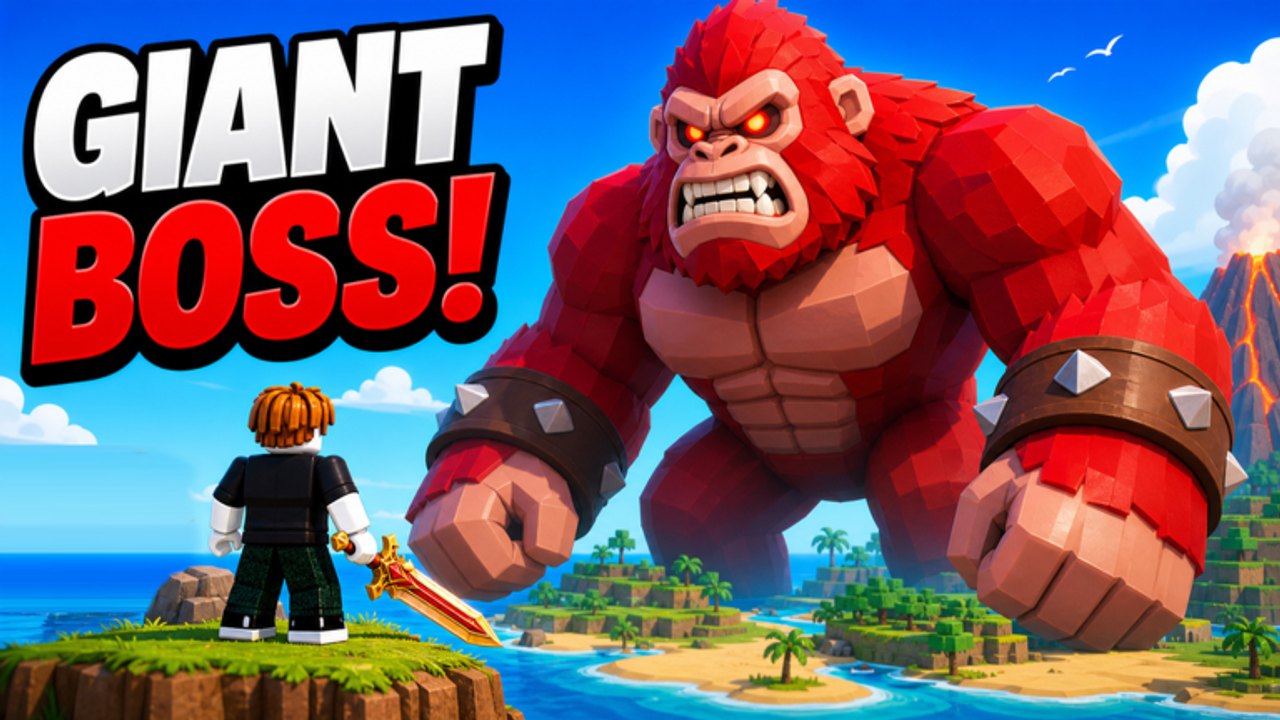 Sword Hunter hunter facing a giant red gorilla boss across tropical islands